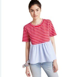 by Anthropologie Elias Striped Short Sleeve Peplum Top (Like New)